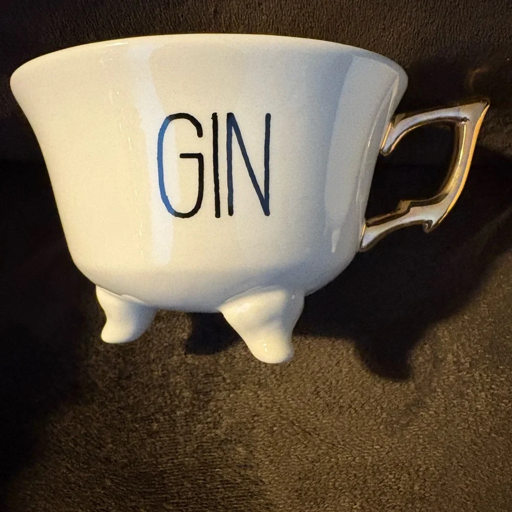 New 2 ceramic printed GIN ceramic tea cups.